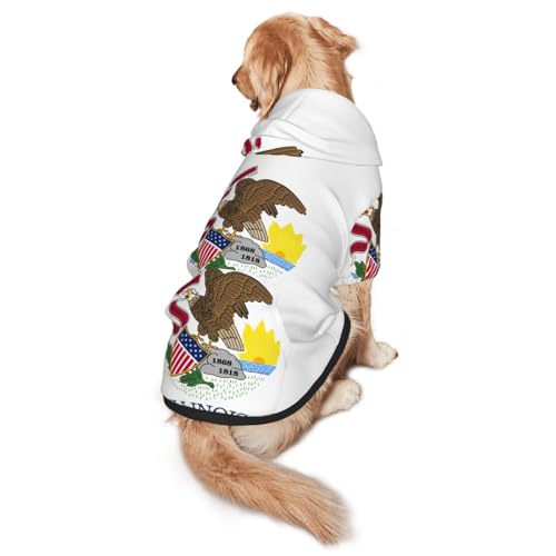 Illinois Hunde-Kapuzenpullover mit Staatsflagge, für mittelgroße und große Hunde, warmes, weiches Haustier-Sweatshirt, leicht zu tragender Pullover von nanger