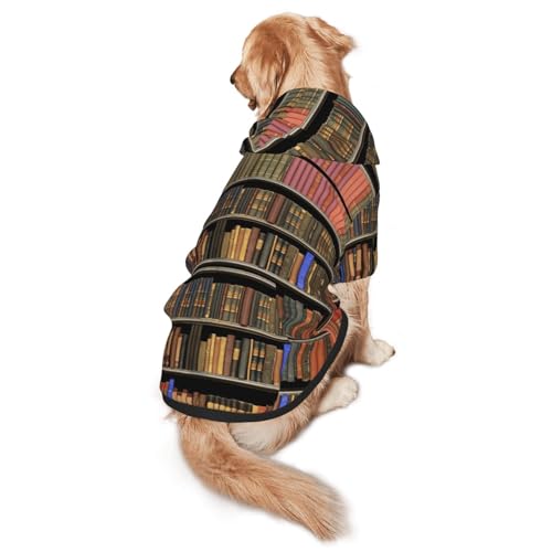 Library Hunde-Kapuzenpullover mit Bücherregal für mittelgroße und große Hunde, warmes, weiches Haustier-Sweatshirt, leicht zu tragender Pullover von nanger