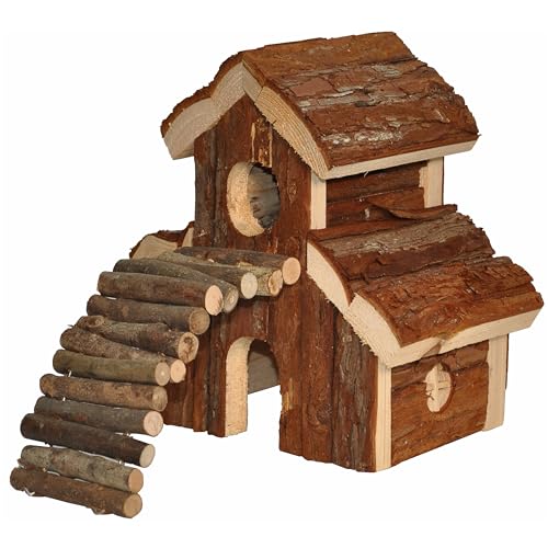 Nagerhaus Meerschweinchen Nagerschlafhaus doppelstöckig, ca. 22 x 25 x 21 cm, Holz, Natur von nanook