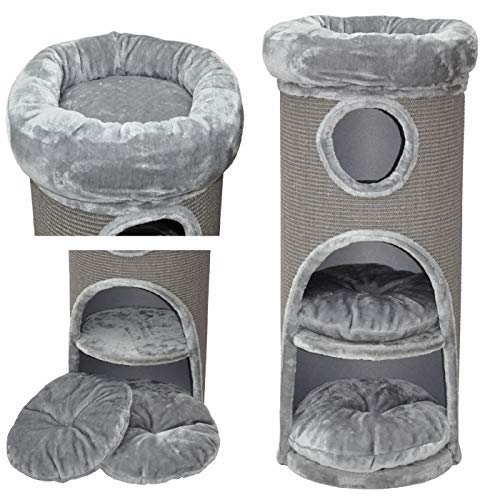 nanook Katzen Kratztonne Kratzbaum grau - 100 x 40 cm - standfest - mit Katzenbett, Plüschrand und Katzenhöhle von nanook
