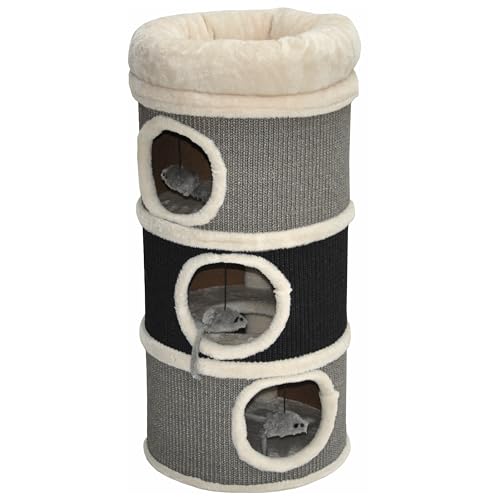 nanook Kratztonne Bella aus Sisal, Höhe 80 cm, Spieltonne für Katzen ø 35 cm, Katzenkratzbaum mit 3 Höhlen, Katzenbaum, Kratzturm aus Sisal, Katzenmöbel, Grau Schwarz nanook Kratztonne Bella aus Sisal, Höhe 80 cm, Spieltonne für Katzen ø 35 cm, Katzenkratzbaum mit 3 Höhlen, Katzenbaum, Kratzturm aus Sisal, Katzenmöbel, Grau Schwarz von nanook