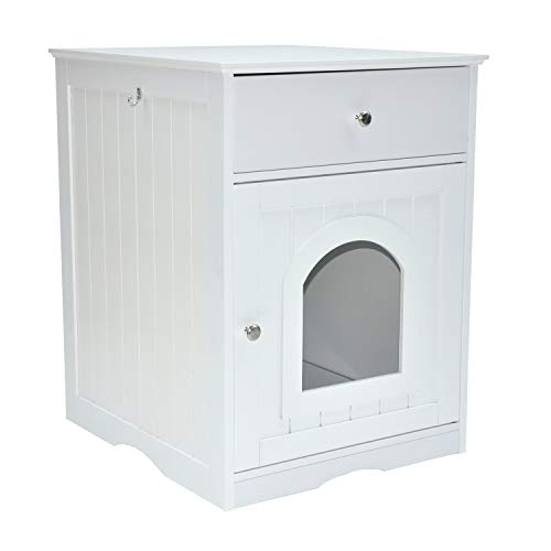 XL Katzenschrank/Katzenhaus mit Schublade für Katzentoilette - weiß - Holz - 48x53x64 cm - Katzenklo Katzenschrank von nanook