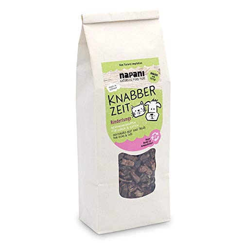 Knabber Zeit: Getrocknete Belohnungshappen für Hund & Katze (Rinderlunge, 300g) von napani