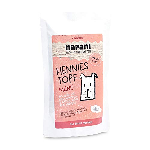 Purinarmes Bio Hundefutter Hennies Topf mit Huhn, Naturreis & Süßkartoffeln - Hunde Nassfutter im Menü 150g zum Probieren - Premium Hundefutter aus Bayern Purinarmes Bio Hundefutter Hennies Topf mit Huhn, Naturreis & Süßkartoffeln - Hunde Nassfutter im Menü 150g zum Probieren - Premium Hundefutter aus Bayern von napani