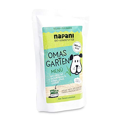 Veganes Bio Hundefutter Omas Garten mit Hirse & Kichererbsen - Hunde Nassfutter im Menü 150g zum Probieren - Premium Hundefutter aus Bayern von napani