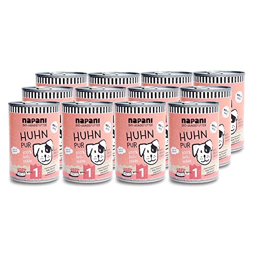 napani - Bio Hundefutter, 100% Bio Huhn, Premium Hundefutter nass, glutenfrei, getreidefrei, ohne Zusätze, regional & schonend dampfgegart, 12 x 400g napani - Bio Hundefutter, 100% Bio Huhn, Premium Hundefutter nass, glutenfrei, getreidefrei, ohne Zusätze, regional & schonend dampfgegart, 12 x 400g von napani