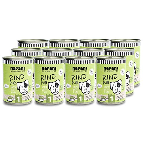 napani Bio Hundefutter, Rind (12 x 400g), glutenfreies, getreidefreies Nassfutter aus der 400g Dose, artgerecht von napani