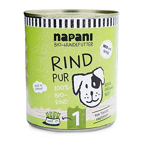 Bio Hundefutter (Rind, 800g), glutenfreies, getreidefreies Nassfutter in umweltfreundlicher Dose von napani