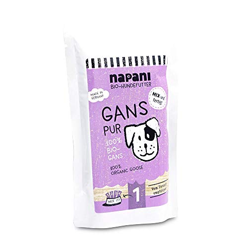 Bio Hundefutter Gans, 150g Probierpäckchen, glutenfreies, getreidefreies Nassfutter in praktischer 150g Tüte, von napani