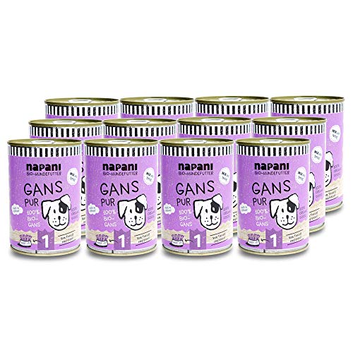 Bio Hundefutter Gans (12 x 400g), glutenfreies, getreidefreies Nassfutter, Single Protein, artgerecht von napani