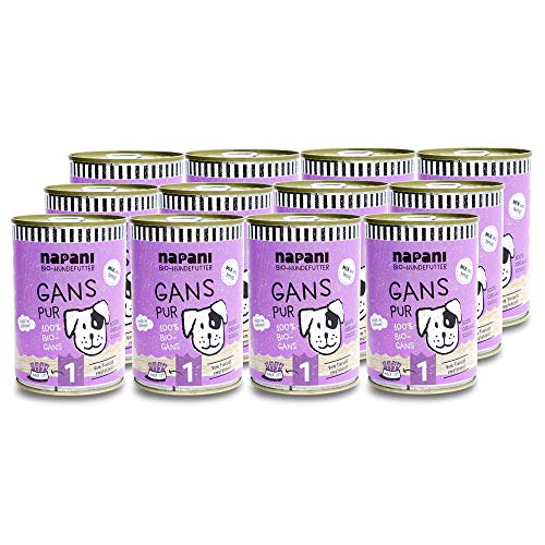 napani - Bio Hundefutter, 100% Bio Gans, Premium Hundefutter nass, glutenfrei, getreidefrei, ohne Zusätze, regional & schonend dampfgegart, 12 x 400g von napani