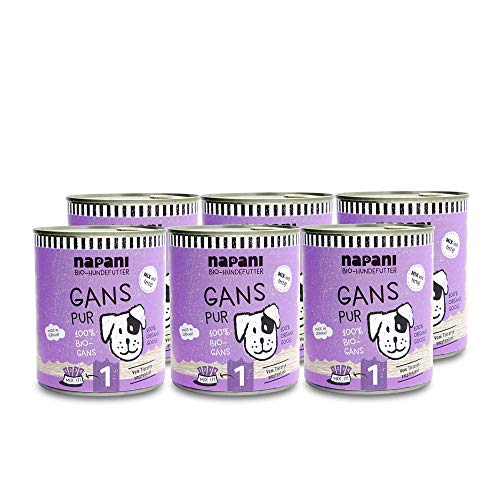 Bio Hundefutter Gans (6 x 800g), glutenfreies, getreidefreies Nassfutter, artgerecht von napani