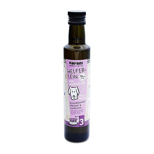 napani - Helferlein Bio Vital-Öl-Mischung für Hunde, sorgfältig & schonend kalt gepresst, inkl. Bio-Schwarzkümmelöl, Bio-Oreganoöl & Bio-Knoblauchöl, 1 x 250ml napani - Helferlein Bio Vital-Öl-Mischung für Hunde, sorgfältig & schonend kalt gepresst, inkl. Bio-Schwarzkümmelöl, Bio-Oreganoöl & Bio-Knoblauchöl, 1 x 250ml von napani