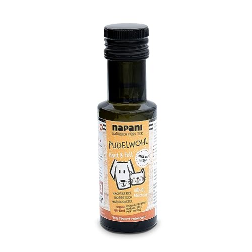 napani Pudelwohl - Bio Vital-Öl-Mischung für Hunde & Katzen, sorgfältig & schonend kalt gepresst, inkl. Bio-Nachtkerzenöl, Bio-Borretschöl & Bio-Mariendistelöl, 1 x 100ml von napani