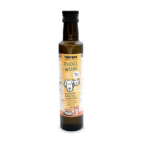 napani Pudelwohl - Bio Vital-Öl-Mischung für Hunde & Katzen, sorgfältig & schonend kalt gepresst, inkl. Bio-Nachtkerzenöl, Bio-Borretschöl & Bio-Mariendistelöl, 1 x 250ml napani Pudelwohl - Bio Vital-Öl-Mischung für Hunde & Katzen, sorgfältig & schonend kalt gepresst, inkl. Bio-Nachtkerzenöl, Bio-Borretschöl & Bio-Mariendistelöl, 1 x 250ml von napani