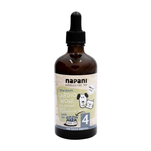 napani CardioWohl – Herz-Kreislauf-Tinktur für Hunde & Katzen | Natürliche Unterstützung für Herz & Gefäße | Mit Weißdorn, Ginkgo, Herzgespann & Rosmarin, Ergänzungsfuttermittel für Hunde, 1 x 100ml von napani