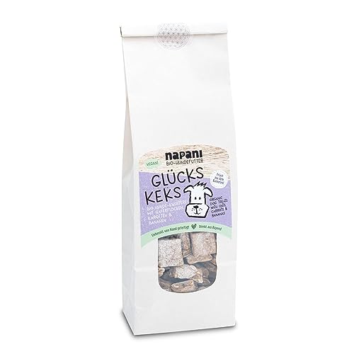 napani Glücks-Keks - vegane Hundeleckerli, Hundekekse aus Bio-Dinkelvollkornmehl, Bio-Karotten & Bio-Äpfeln, lecker & ohne künstliche Zusätze, Hand gefertigt, hauseigene Rezeptur aus Bayern, 1 x 200g von napani