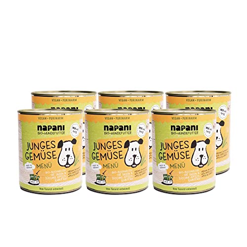 napani - Junges Gemüse - Veganes Hundefutter nass, Bio Hundefutter vegan mit Buchweizen & Linsen, Hunde Nassfutter, purinarm & schonend gegart, 6 x 800g von napani