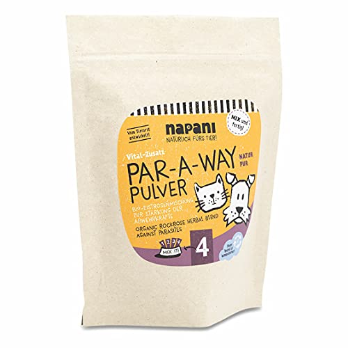 napani Par-A-Way Bio-Zistrosenmischung für Hunde & Katzen, Natürlicher Zeckenschutz für Hunde & Katzen, Bio Cistrosenkrautpulver, Bio Buchweizenkeimpulver & Bio Rosmarinpulver, 1 x 250g von napani