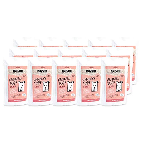 napani - Premium Hundefutter, Bio Nassfutter für Hunde, Hennies Topf mit Huhn, Naturreis & Süßkartoffeln, purinarm, schonend gegart, ohne Zusatzstoffe, 15 x 150g von napani