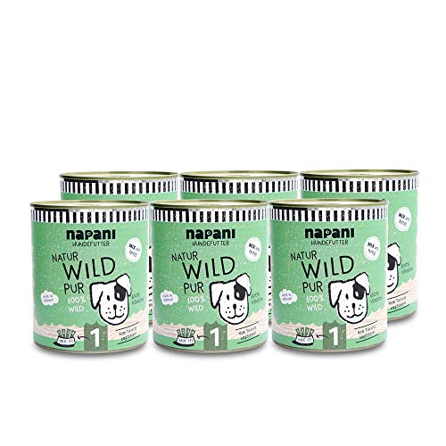 napani - Premium Hundefutter nass, 100% Wild, glutenfreies, getreidefreies Nassfutter aus der Dose, schonend dampfgegart, 6 x 800g von napani