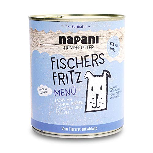 napani Purinarmes Hundefutter Fischers Fritz mit Lachs aus Wildfang & Quinoa - Hunde Nassfutter im Menü 800g Dosenfutter - Premium Hundefutter aus Bayern von napani