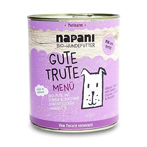 Purinarmes Bio Hundefutter Gute Trute mit Pute & Kürbis - Hunde Nassfutter im Menü 800g Dosenfutter - Premium Hundefutter aus Bayern von napani