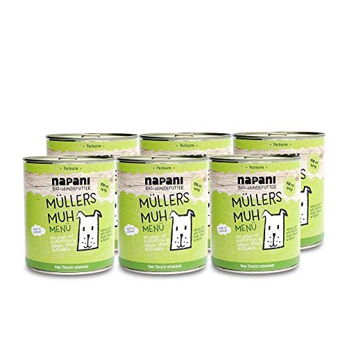napani - Premium Hundefutter nass, Bio Nassfutter für Hunde, Müllers MUH mit Rind & Kartoffeln, purinarm, schonend gegart, ohne Zusatzstoffe, 6 x 800g napani - Premium Hundefutter nass, Bio Nassfutter für Hunde, Müllers MUH mit Rind & Kartoffeln, purinarm, schonend gegart, ohne Zusatzstoffe, 6 x 800g von napani