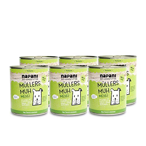 Purinarmes Hundefutter Müllers MUH mit Rind & Kartoffeln - Hunde Nassfutter im Menü 6 x 800g Dosenfutter - Premium Hundefutter aus Bayern von napani