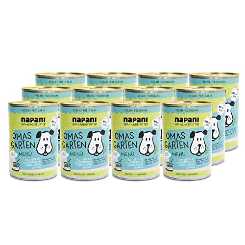 napani - Veganes Hundefutter, Bio Hundefutter, Omas Garten mit Hirse & Kichererbsen, Hunde Nassfutter, purinarm & schonend gegart, 12 x 400g von napani