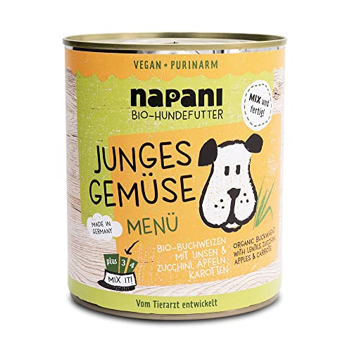 Veganes Bio Hundefutter Junges Gemüse mit Buchweizen & Linsen - Hunde Nassfutter im Menü 800g Dosenfutter - Premium Hundefutter aus Bayern von napani