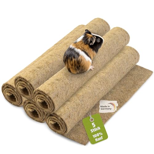 napfpower Hanfmatten für Nager (5 STK.) - Größe 100 cm x 50 cm, 5 mm Dicker Nagerteppich aus 100% Hanf - Nagermatten für Kaninchen, Hasen, Hamster - biologisch abbaubare Hanfmatte (5er Set) von napfpower