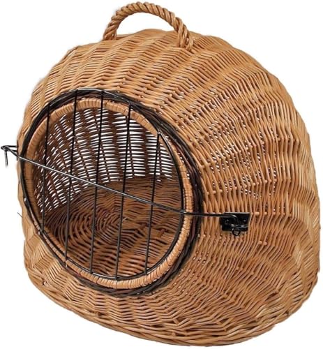 Transportkorb aus Weide für Tiere Braun Gr. L 55x45x47cm abnehmbares Metall-Gitter von natuleo by pokuc