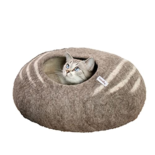 naturling Katzenhöhle rund - kuschelige Filz Katzenbett - für Katzen (Stone) von naturling