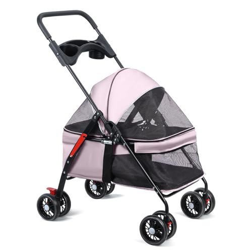 nawoefii Haustier Kinderwagen, Hundekatze Kinderwagen, Haustierfalt Kinderwagen, Hundekatze mit Tassenhalter, atmungsaktives und sichtbares Netz für kleine Hundekatze Rosa nawoefii Haustier Kinderwagen, Hundekatze Kinderwagen, Haustierfalt Kinderwagen, Hundekatze mit Tassenhalter, atmungsaktives und sichtbares Netz für kleine Hundekatze Rosa von nawoefii