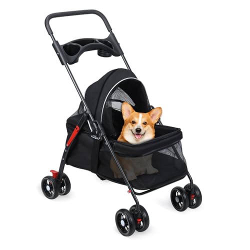 nawoefii Hunde- und Katzen-Kinderwagen mit 4 Rädern, zusammenklappbarer Kinderwagen für Outdoor-Reisen, Getränkehalter, atmungsaktives sichtbares Netzgewebe mittelgroße kleine Schwarz nawoefii Hunde- und Katzen-Kinderwagen mit 4 Rädern, zusammenklappbarer Kinderwagen für Outdoor-Reisen, Getränkehalter, atmungsaktives sichtbares Netzgewebe mittelgroße kleine Schwarz von nawoefii