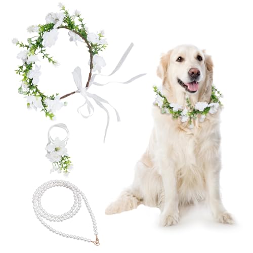 nbeads 3 STK. Hundehochzeitshalsband, Hochzeit Halsband mit Perle Leine Hochzeit Kranz Stirnband mit Handgelenk Corsage Hund Blumen-Krone für Hund Hochzeit Verlobung Party Outfit nbeads 3 STK. Hundehochzeitshalsband, Hochzeit Halsband mit Perle Leine Hochzeit Kranz Stirnband mit Handgelenk Corsage Hund Blumen-Krone für Hund Hochzeit Verlobung Party Outfit von nbeads