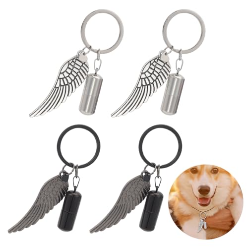 nbeads 4 Stück 2 Farben Haustier Urnen Schlüsselanhänger, Aschenhalter aus Edelstahl Legierung Memorial Einäscherung Keepsake mit Flügel-Anhänger für Haustiere Hunde Katzen Urnen Haare von nbeads
