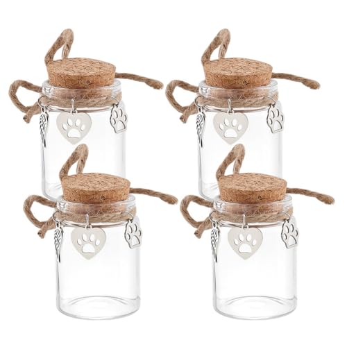 nbeads 4 Stück Tierhaare Miniflasche mit Korken, 56mm Mini-Glasflaschen mit Charm Memorial Glasflasche für Tierhaare Erinnerung Sympathie Geschenk Glas Vial für Asche Fell Urne von nbeads