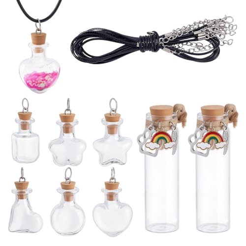 nbeads 8 Stück Tierhaare Miniflasche mit Korken, 3.3-7.8cm Transparente Leere Flaschen mit Pfote Charms und 6 Stück Gewachste Baumwollschnur für Haustier Katze Fell Lagerung von nbeads