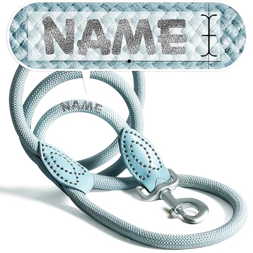 Personalisierte Hundeleine 1,2 m oder 1,7 m Länge (leicht dehnbar) extrem hochwertig verarbeitet | Tauleine für Hunde | Führleine mit Namen (Aqua, 120 cm) von ne&no