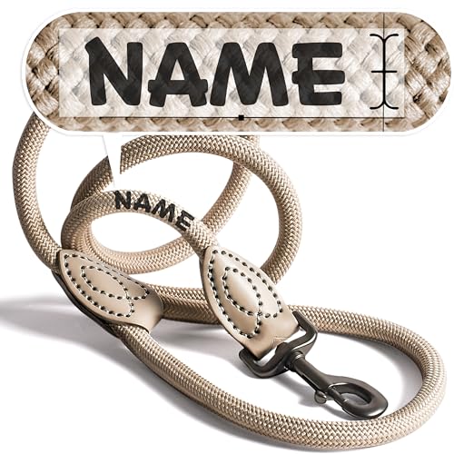 Personalisierte Hundeleine 1,2 m oder 1,7 m Länge (leicht dehnbar) extrem hochwertig verarbeitet | Tauleine für Hunde | Führleine mit Namen (Taupe, 120 cm) von ne&no