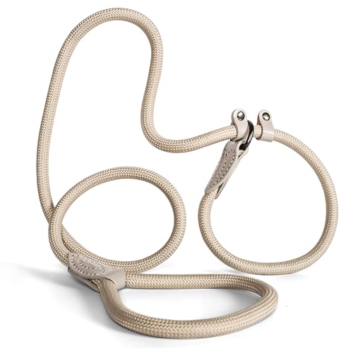 Retrieverleine 150 cm für große & kleine Hunde – Halsband mit integrierter Leine – Slip Leash & Trainingsleine Hund – Führungsleine für Labrador & Retriever - Ruckdämpfer (Taupe, bis 5 Kg) von ne&no