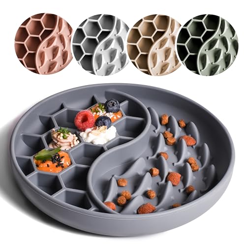 ne&no® Anti Schling Napf für Hunde und Katzen I Slow Feeder I Leckmatte Hund mit großem Saugnapf I Schleckmatte Katze für Nassfutter und Trockenfutter (Grey Blue) von ne&no