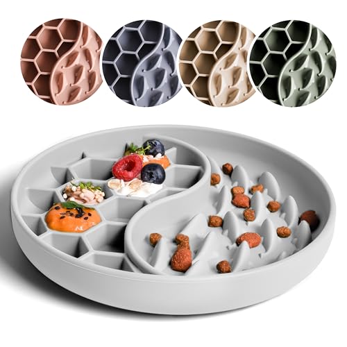ne&no® Anti Schling Napf für Hunde und Katzen I Slow Feeder I Leckmatte Hund mit großem Saugnapf I Schleckmatte Katze für Nassfutter und Trockenfutter (Stone Grey) von ne&no