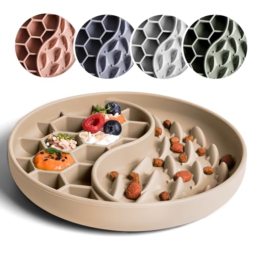 ne&no® Anti Schling Napf für Hunde und Katzen I Slow Feeder I Leckmatte Hund mit großem Saugnapf I Schleckmatte Katze für Nassfutter und Trockenfutter (Taupe) von ne&no