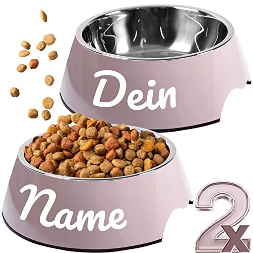 ne&no® Futternapf 2er Set für Hunde und Katzen (L - PERSONALISIERT, Malve) von ne&no