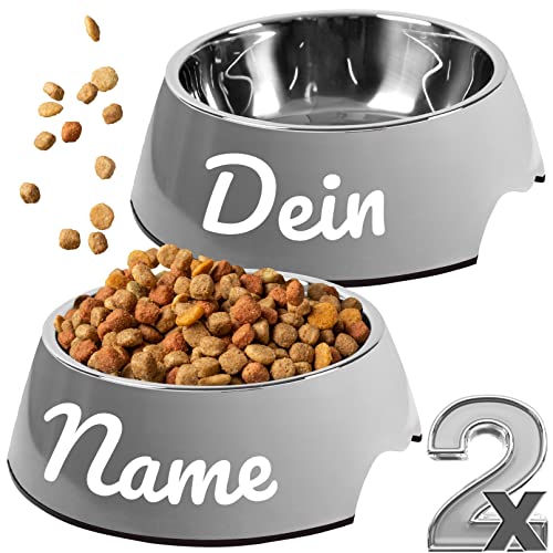 ne&no® Futternapf 2er Set für Hunde und Katzen (XL - PERSONALISIERT, GRAU) von ne&no