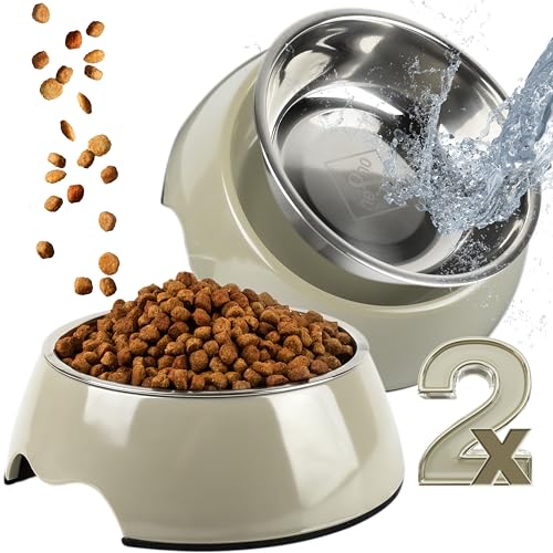 ne&no® Futternapf 2er Set für mittelgroße und große Hunde [Gr. L / 700 ml] Hundenapf rutschfest | Trinknapf | Dog Bowl (L, Taupe) von ne&no