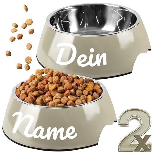 ne&no® Futternapf 2er Set für Welpen und mittelgroße Hunde [Gr. M / 350 ml] Hundenapf mit Namen rutschfest | Katzen Futternapf | Fressnapf Hund (M Taupe) von ne&no